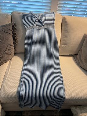 SHEIN Navy and White Striped Twist-Detail Maxi Dress